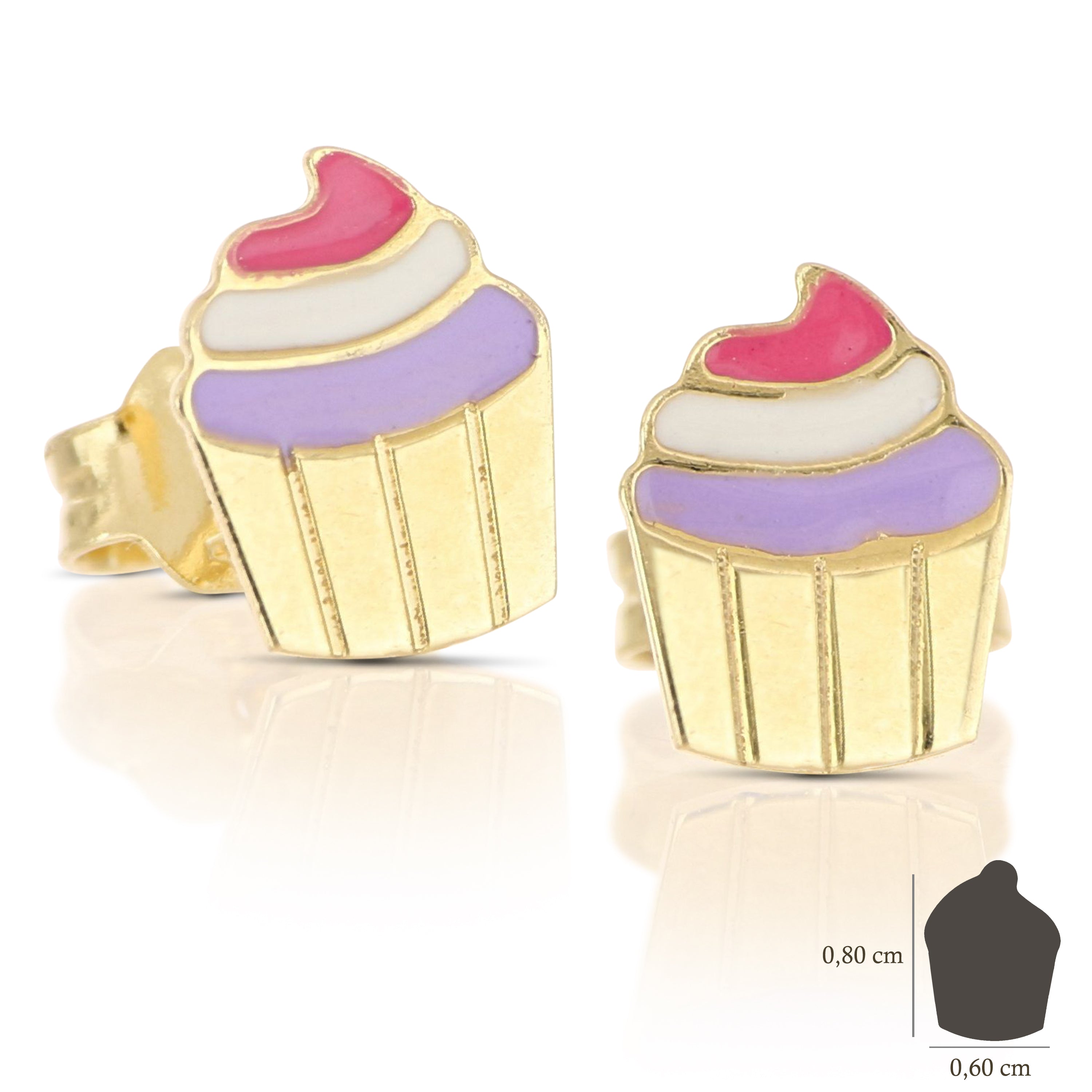 18K Italian Gold Enamelled Cupcake earrings – SKU 803321701455