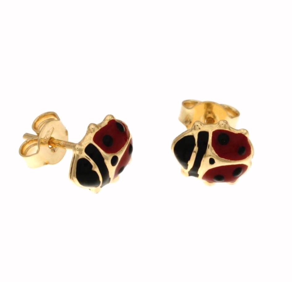 18K Italian Gold Ladybug shaped Earrings – SKU 803321703253