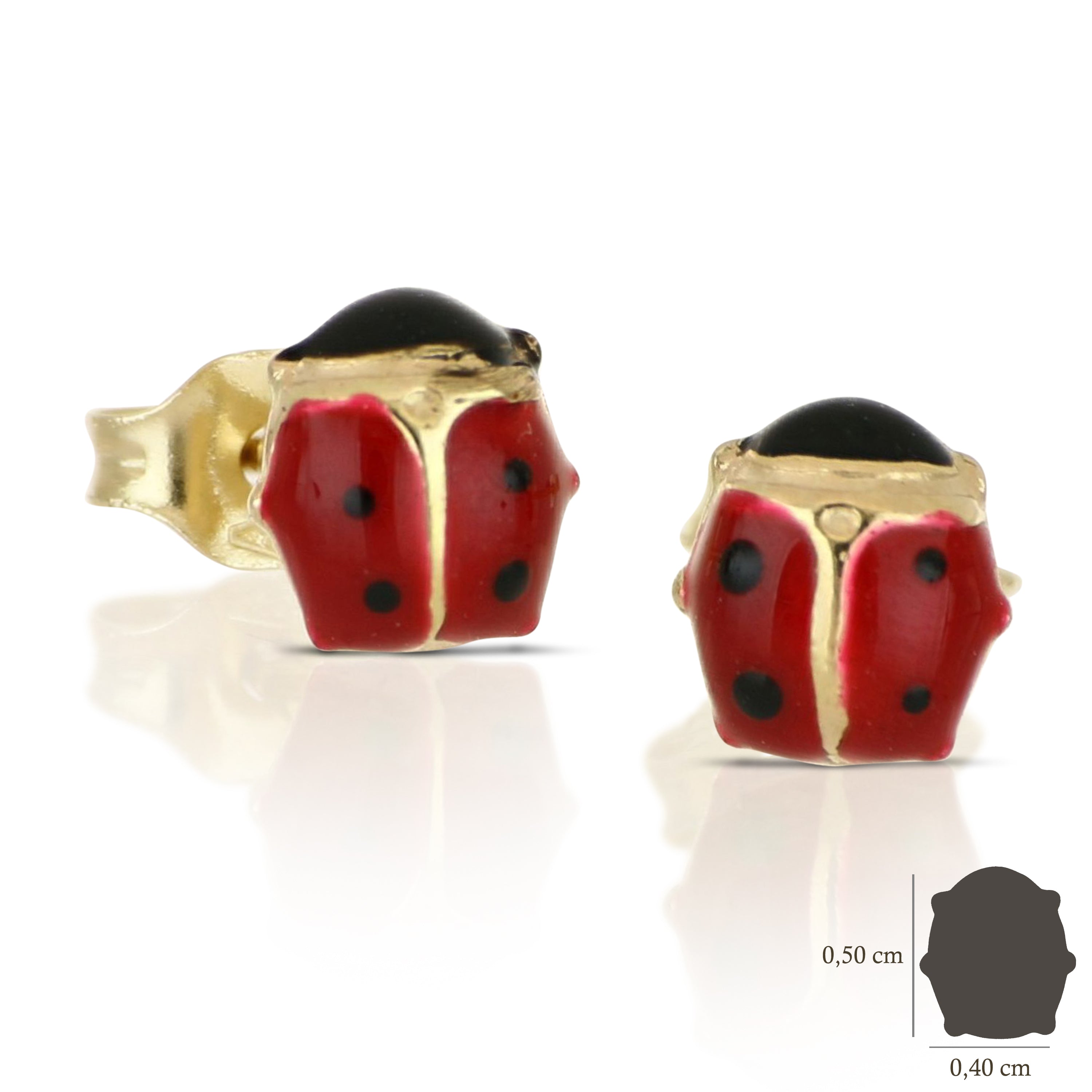 18K Italian Gold Ladybug shaped Earrings, size 1 – SKU 803321710727