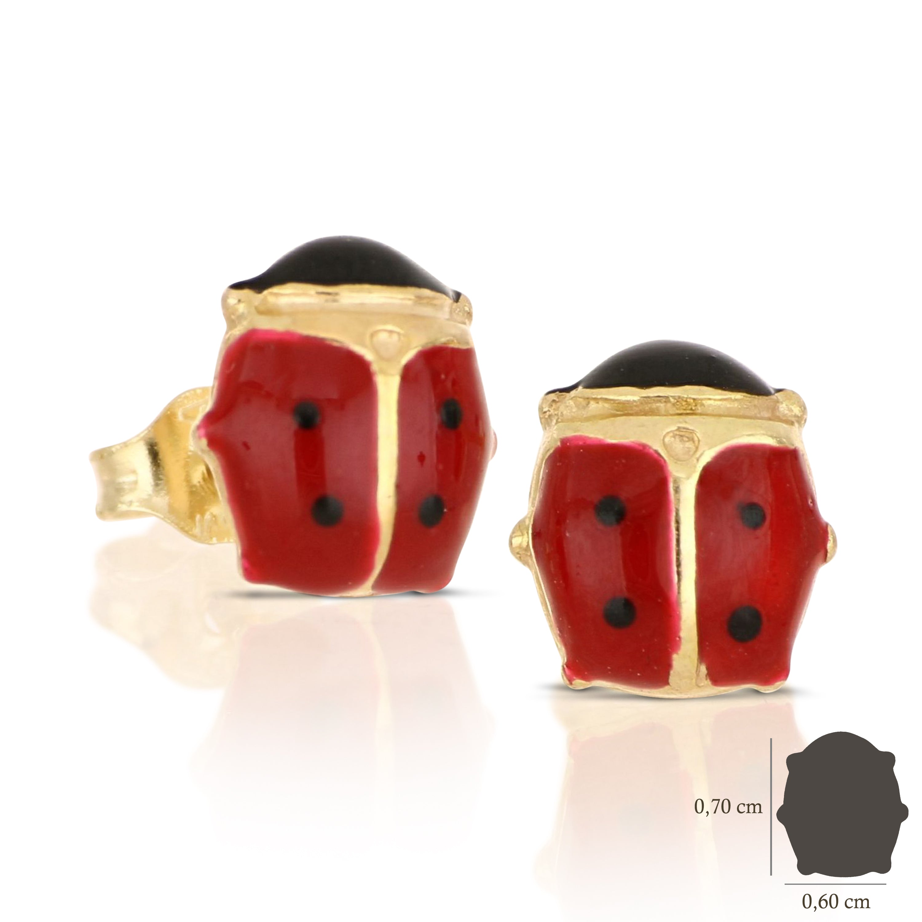 18K Italian Gold Ladybug shaped Earrings, size 2 – SKU 803321710728