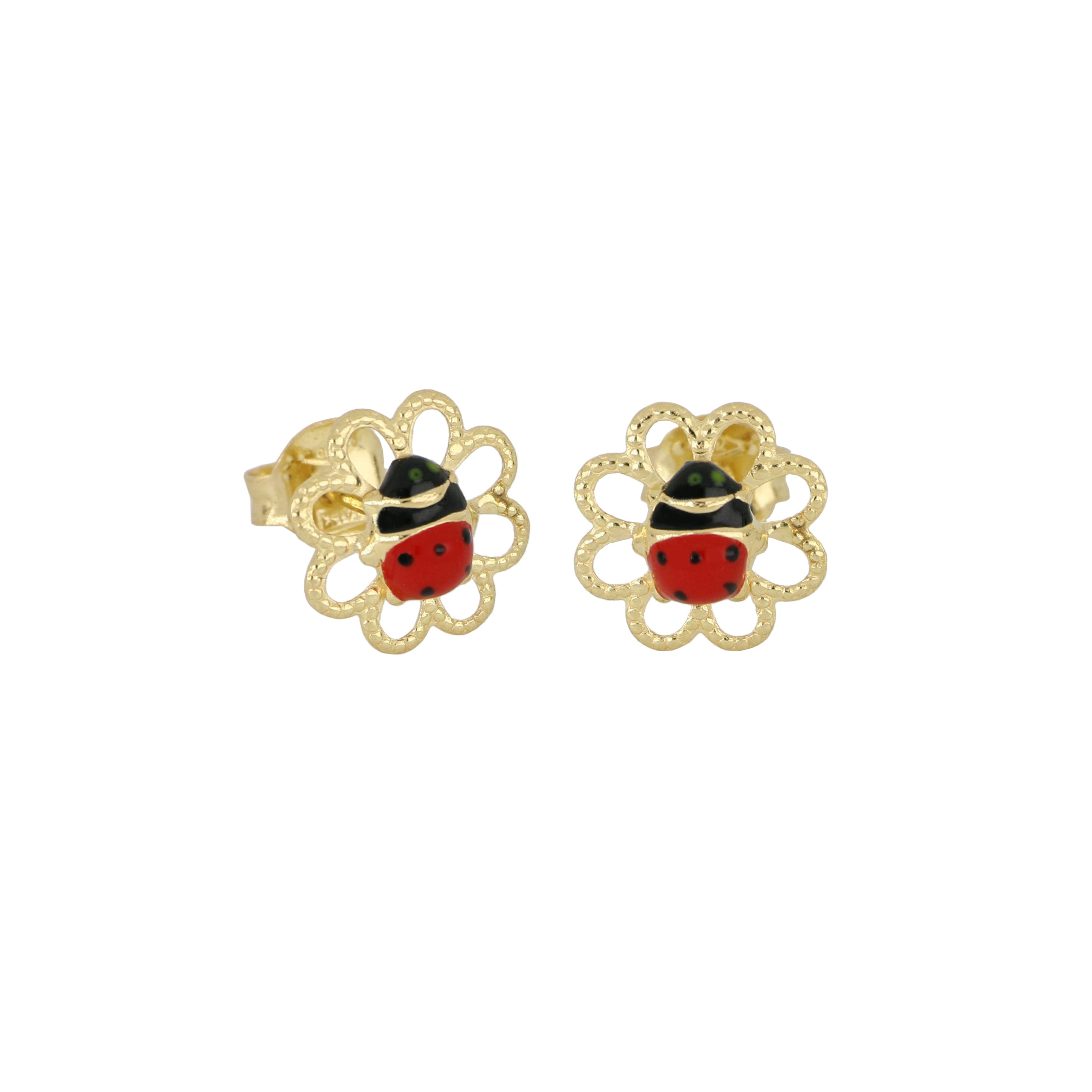 18K Italian Gold Ladybug flower earrings – SKU 803321710832