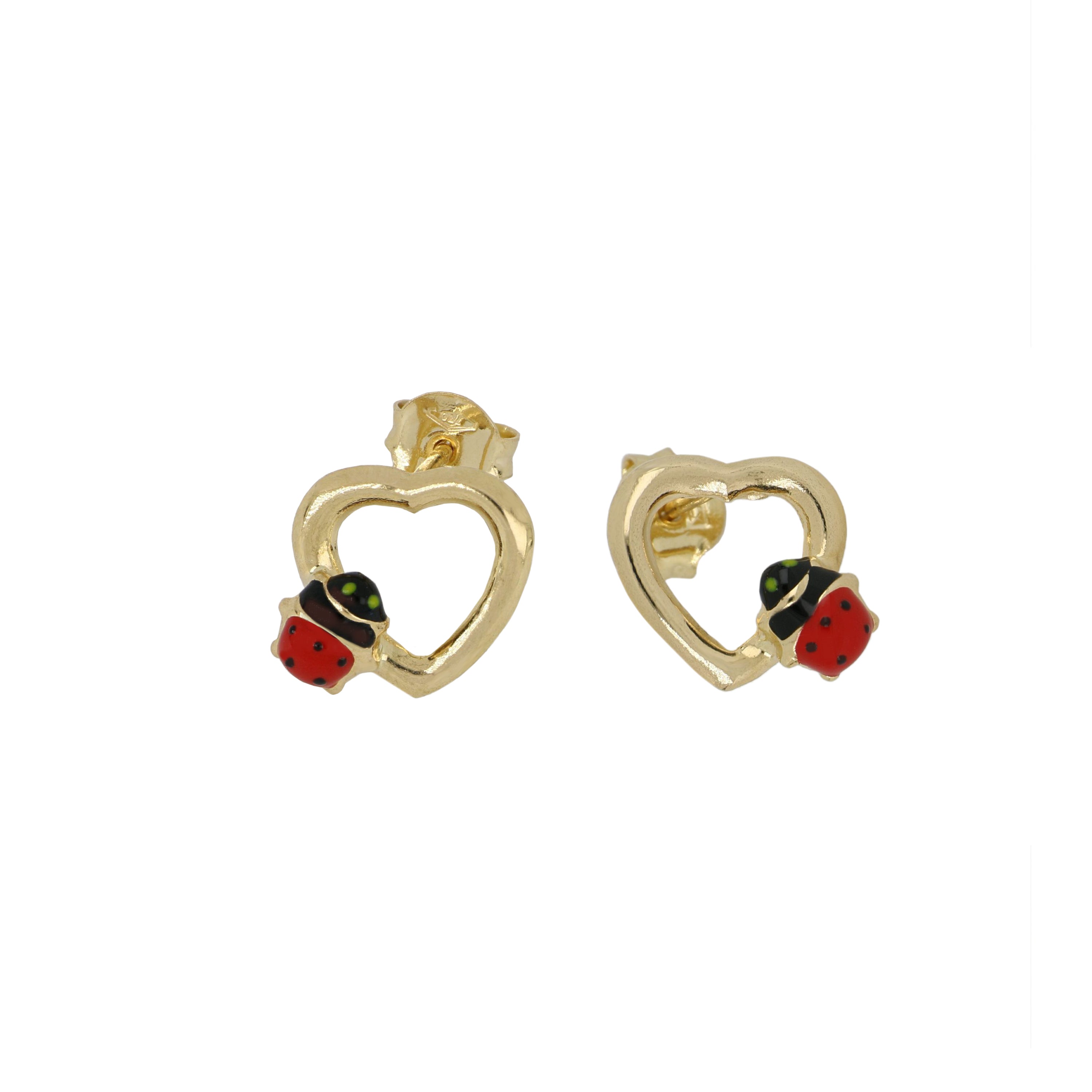 18K Italian Gold Ladybug heart earrings – SKU 803321710833
