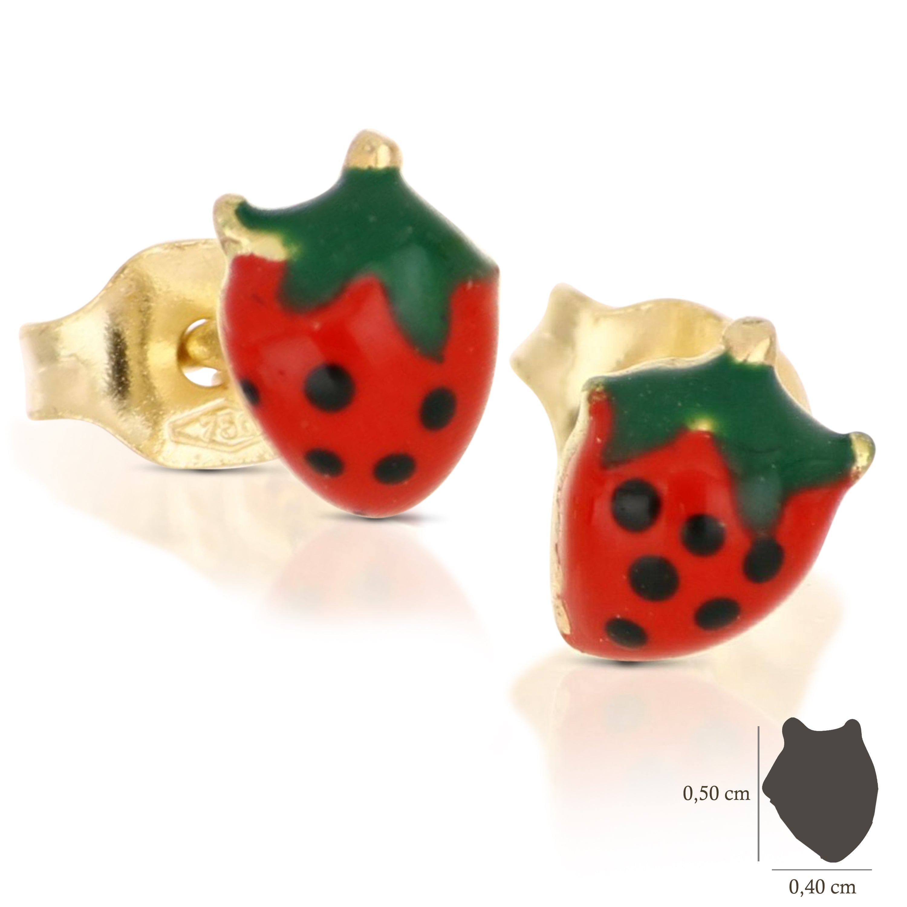 18K Italian Gold Strawberry Shaped enamelled earrings – SKU 803321716631