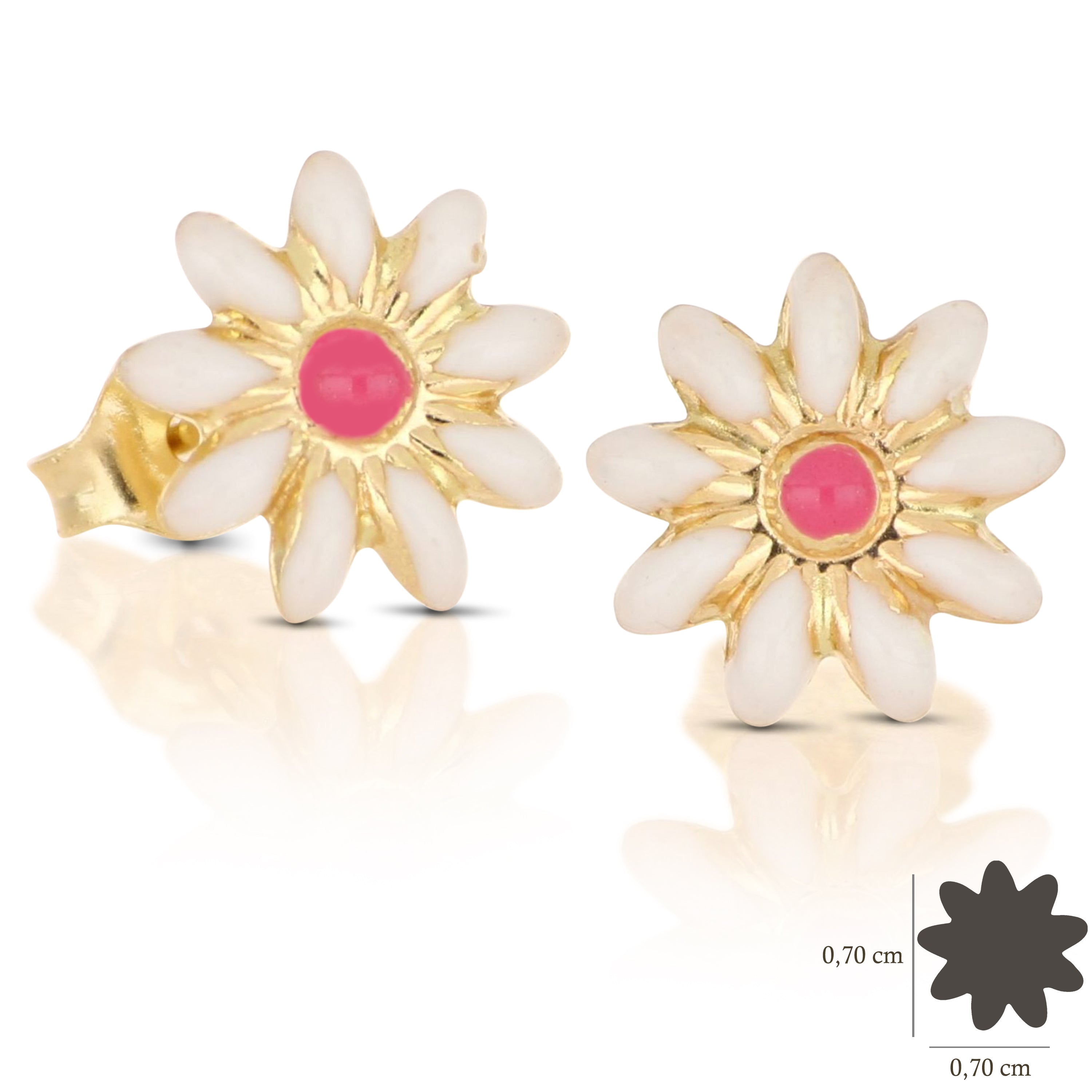 18K Italian Gold Flower Shaped enamelled earrings – SKU 803321716642