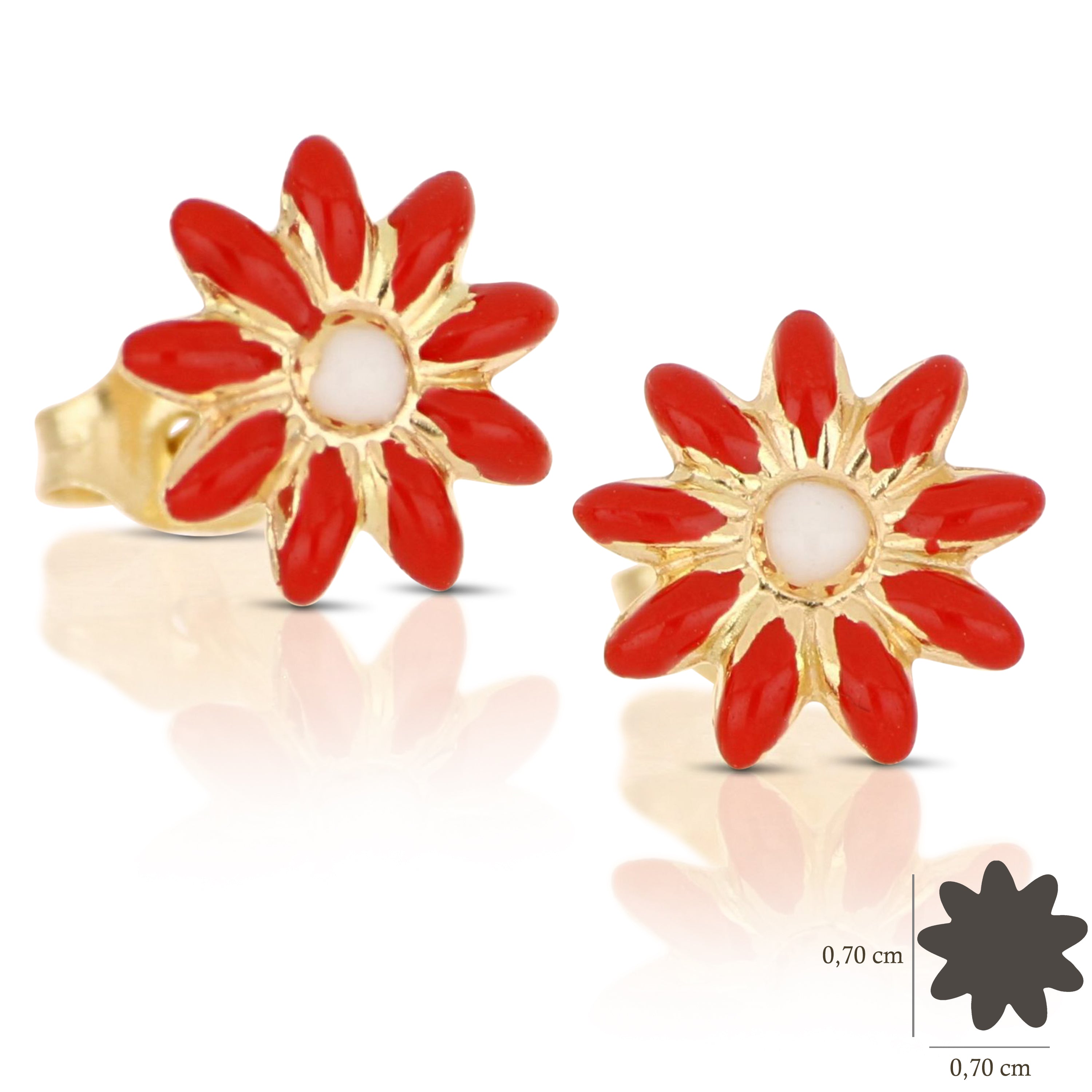 18K Italian Gold Flower Shaped enamelled earrings – SKU 803321716644