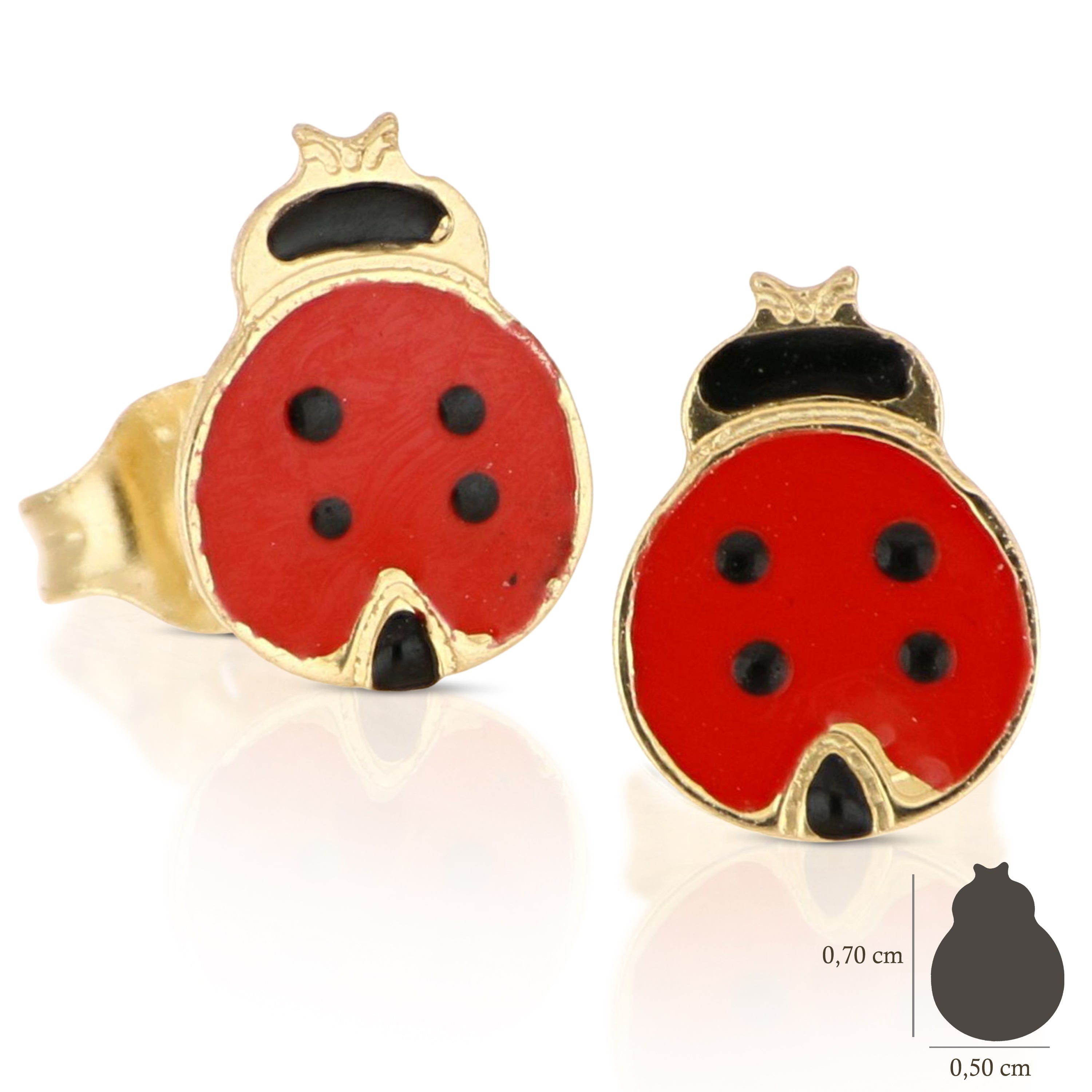18K Italian Gold Ladybug Shaped enamelled earrings – SKU 803321729102