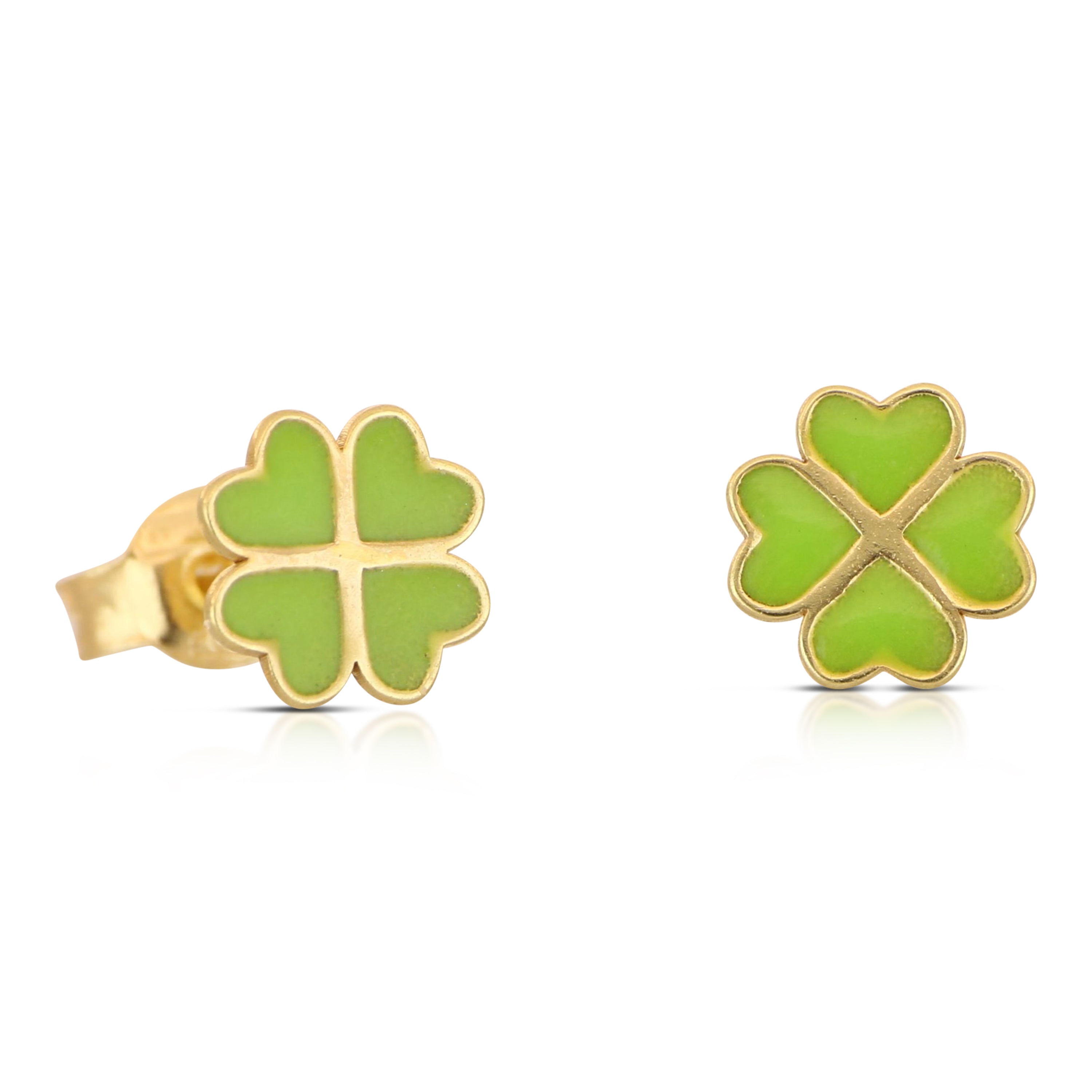 18K Italian Gold Clover leaf enamelled earrings – SKU 803321748550