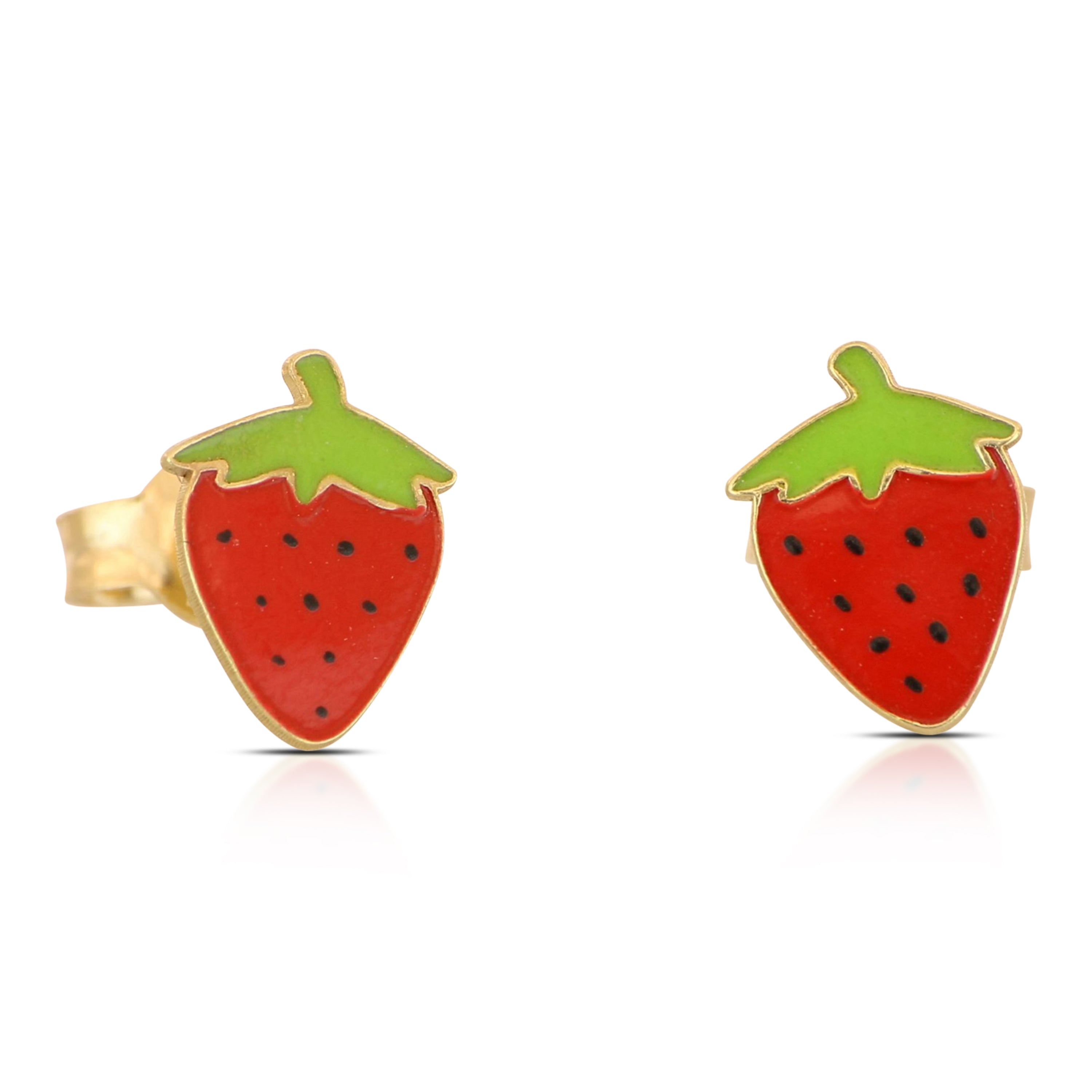 18K Italian Gold strawberry enamelled Earrings – SKU 803321748556