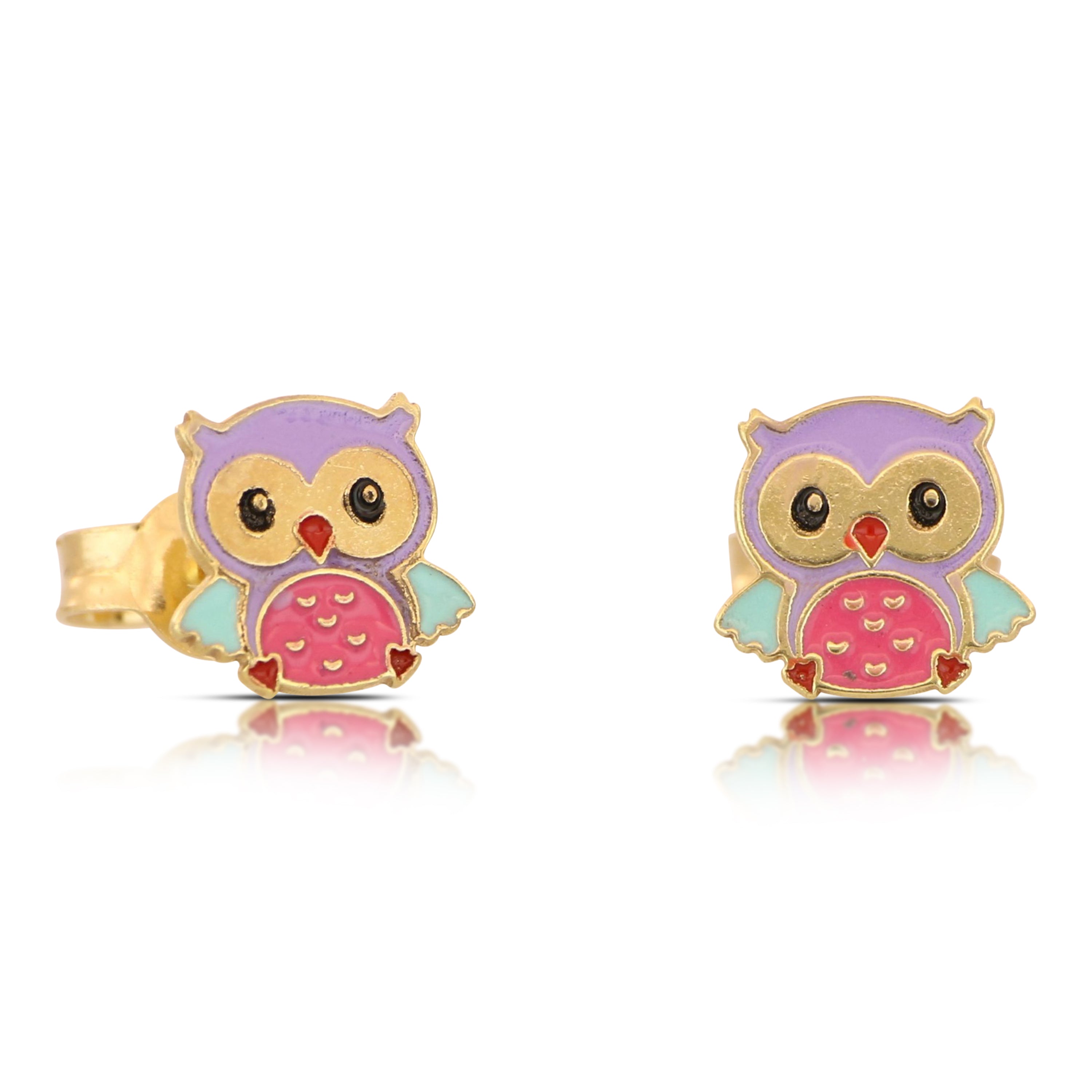 18K Italian Gold Owl enamelled earrings – SKU 803321748558