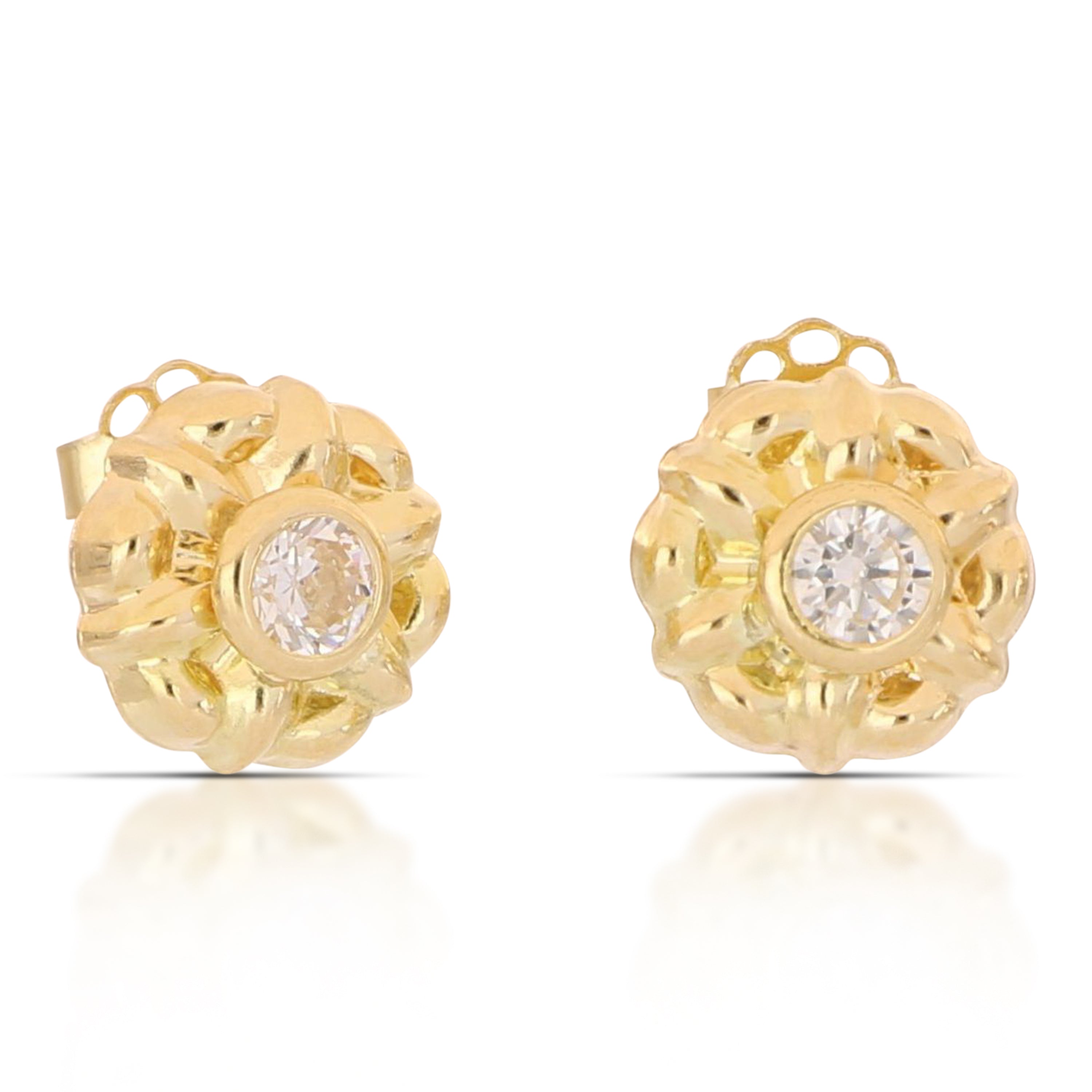 18K Italian Gold Stamped earrings with stone – SKU 803321751480