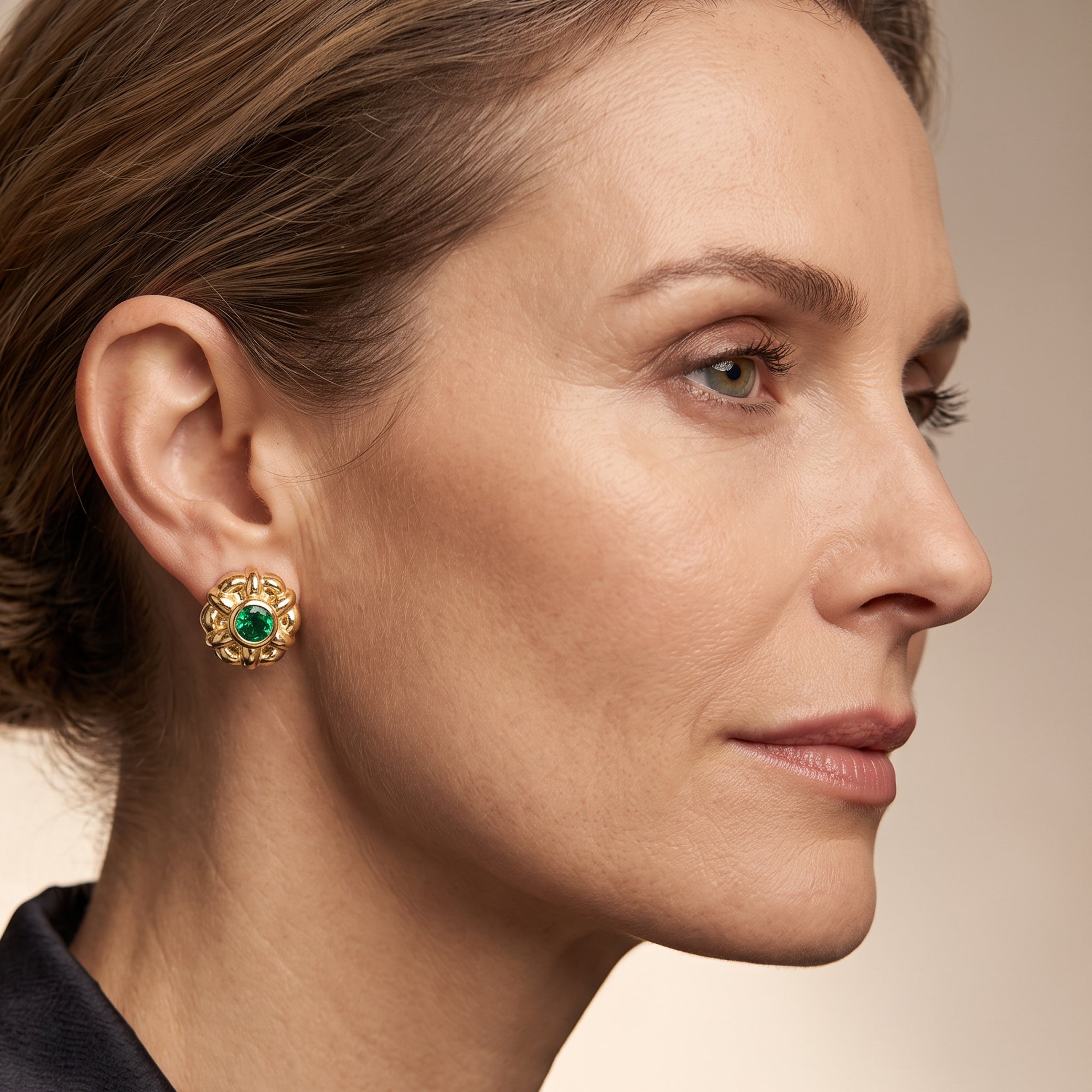 18K Italian Gold Stamped earrings with stone – SKU 803321751482