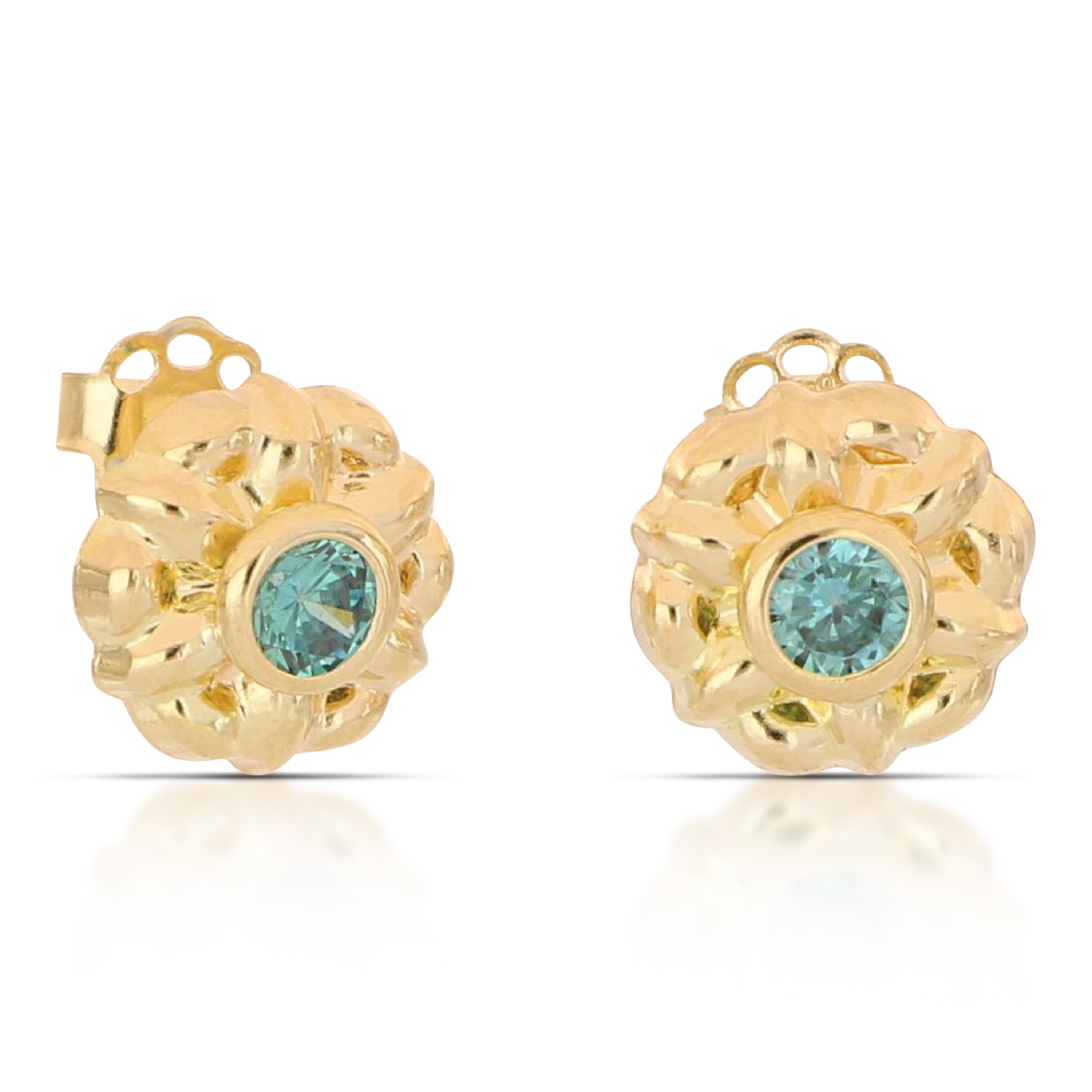 18K Italian Gold Stamped earrings with stone – SKU 803321751483
