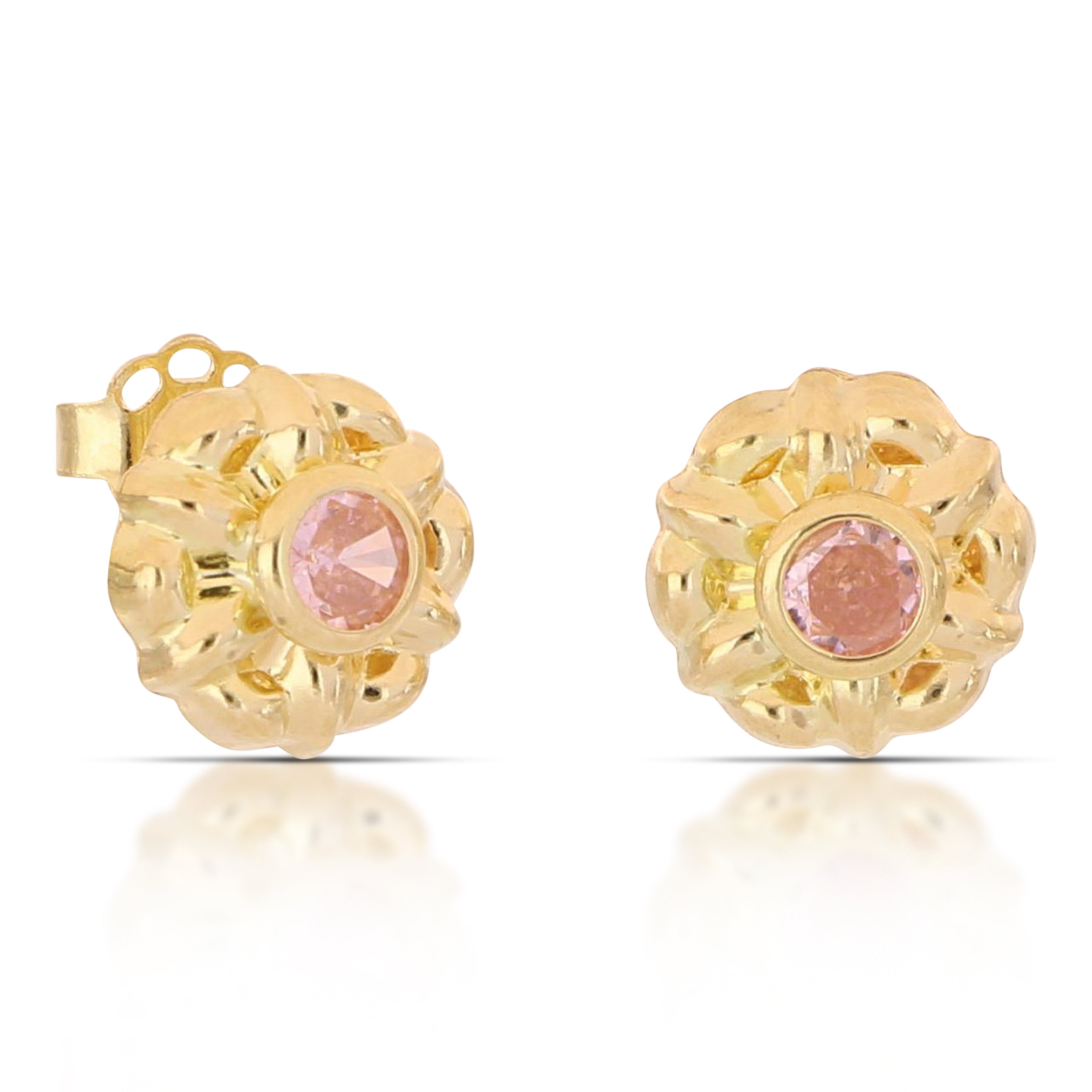 18K Italian Gold Stamped earrings with stone – SKU 803321751484